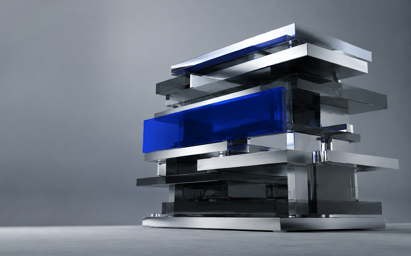 Layered cobalt and chrome DOC brand artwork